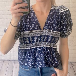 Zara Navy Blue Floral Blouse